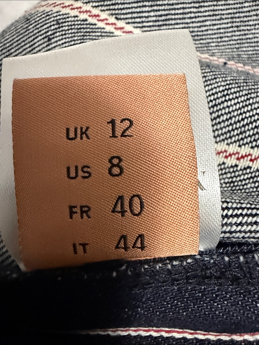 Maggie Marilyn 💯% Cotton Denim Navy Pants with Red, White Stripes Size 8 - Picture 11 of 16